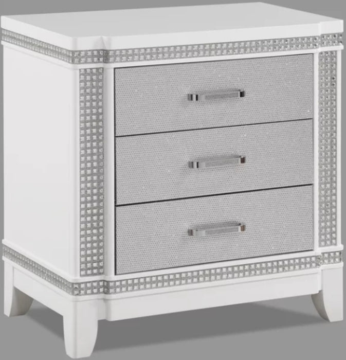 Crown Mark Furniture Ariane Nightstand in White and Silver B1690-2 image